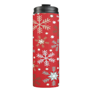 Rote Schneeflocken  Thermosbecher