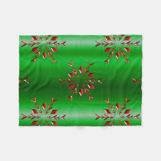 Rote Schneeflocken zu Grünen Weihnachten Fleecedecke (Vorderseite (Horizontal))