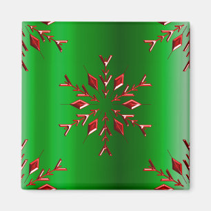 Rote Schneeflocken zu Grünen Weihnachten Magnet