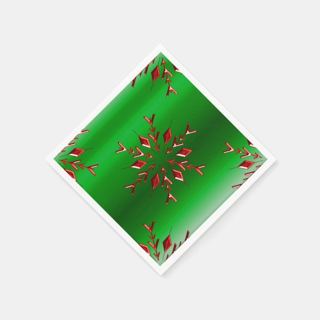 Rote Schneeflocken zu Grünen Weihnachten Serviette (Ecke)