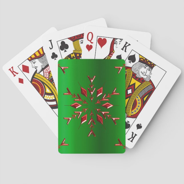 Rote Schneeflocken zu Grünen Weihnachten Spielkarten (Rückseite)