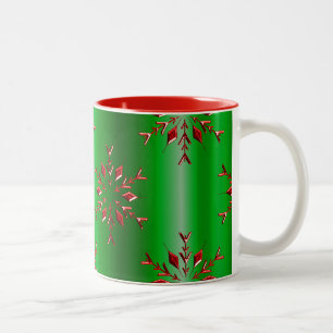Rote Schneeflocken zu Grünen Weihnachten Zweifarbige Tasse