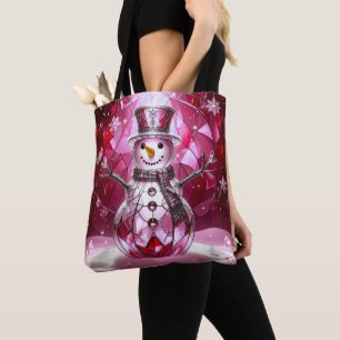 Rote Schneemann-Schneeflocken-Feiertags-Tragetasch Tasche