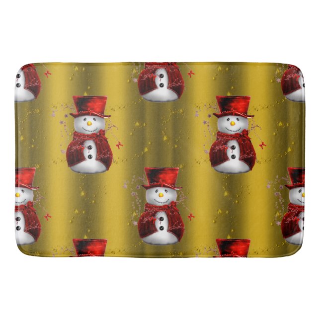 Rote Schneemänner auf Gold Badematte (Vorderseite)