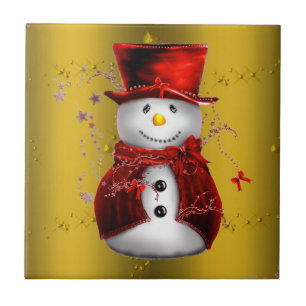 Rote Schneemänner auf Gold Fliese