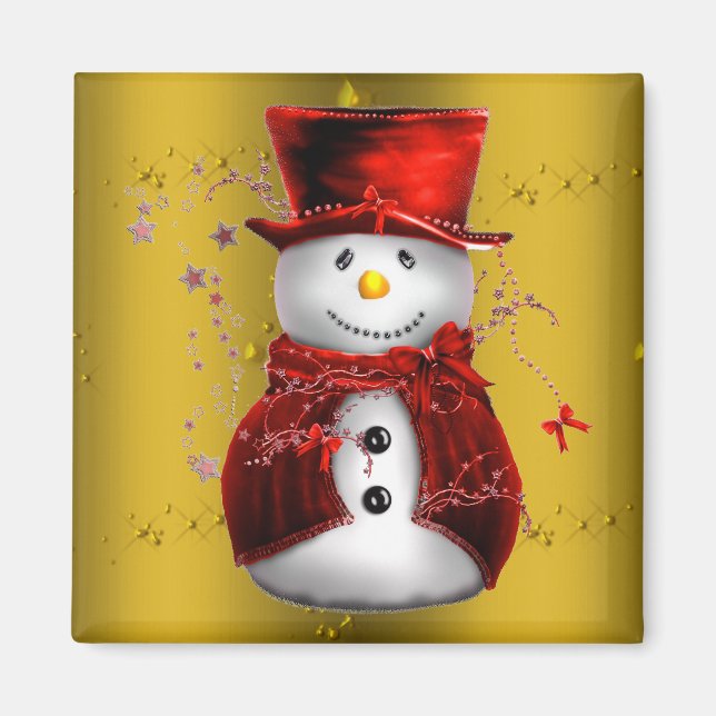 Rote Schneemänner auf Gold Magnet (Vorne)