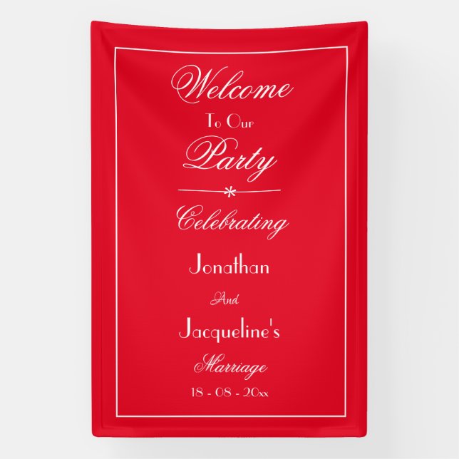 Rote Schrift Hochzeit Begrüßung Foto Hintergrund Banner (Vertikal)