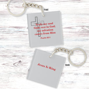 Rote Schrift und Minimales graues Kreuz Schlüsselanhänger