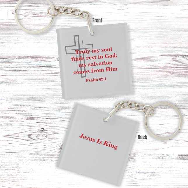 Rote Schrift und Minimales graues Kreuz Schlüsselanhänger (Von Creator hochgeladen)