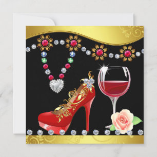 Rote Schuhe, Brautparty aus Wein und Juwelen Einladung
