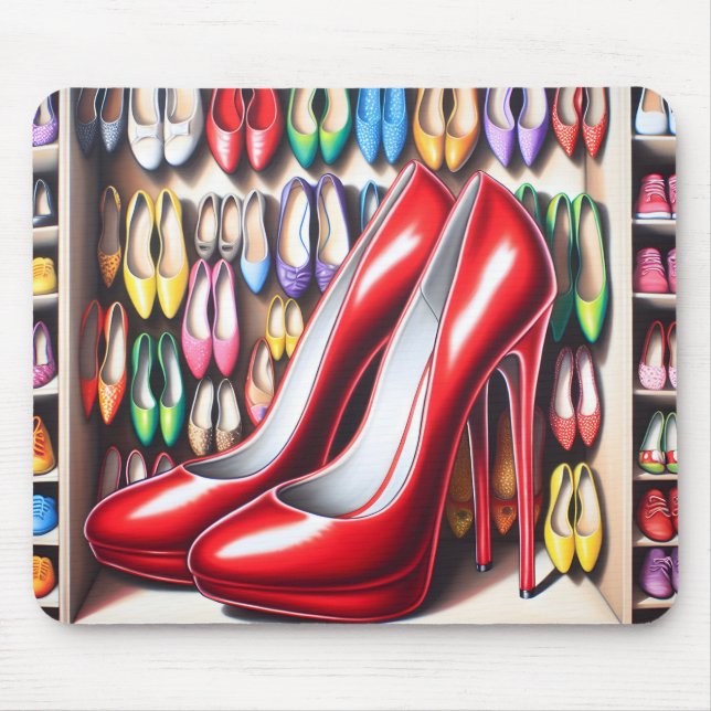 Rote Schuhe im Schrank Mousepad (Vorne)
