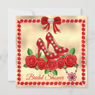 Rote Schuhe, Juwelen und Rose Blume Brautparty Einladung