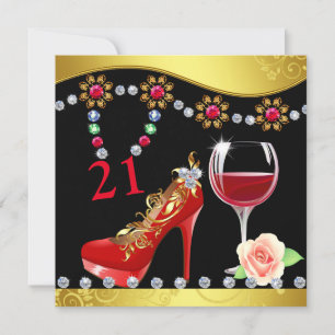 Rote Schuhe, Wein & Juwelen 21. Geburtstag Einladung