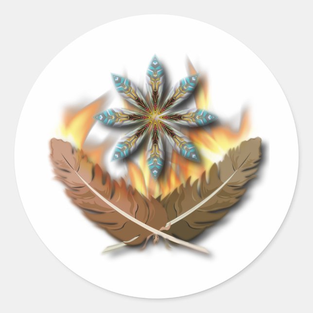 Rote Schwanzfedern und Flammen, digital Runder Aufkleber (Vorderseite)