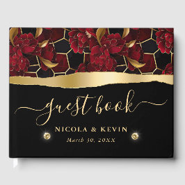 Rote Schwarz-Gold-Marmor-Hochzeit Gästebuch
