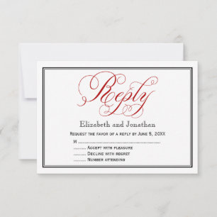 Rote Schwarz-Weiß-Schrift Hochzeit Antwortkarte RSVP Karte