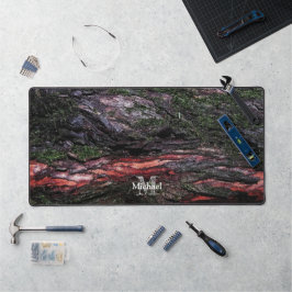 Rote schwarze Baummosse Holzrinde Monogram Schreibtischunterlage