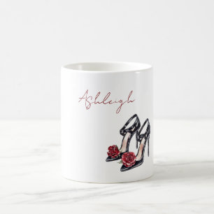 Rote schwarze Blumenrose-Hochhackige Kaffeetasse