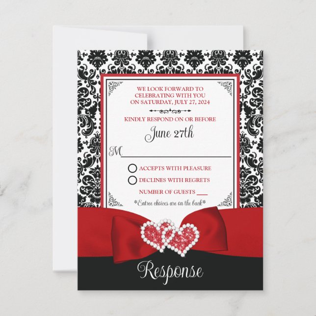 Rote, schwarze Damaskus-Liebe - RSVP-Karte Einladung (Vorderseite)