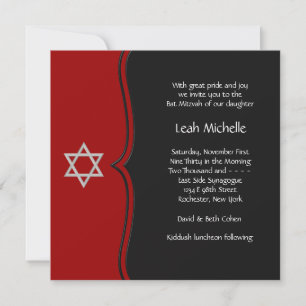 Rote Schwarze Davidstern Bat Mitzvah Einladung