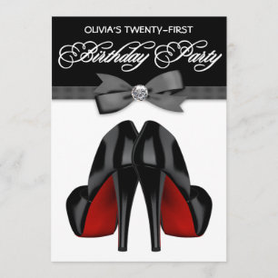 Rote schwarze Fliege Damen-Geburtstagsfeier Einladung