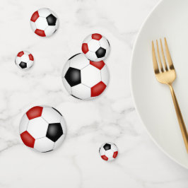 Rote schwarze Fußballbälle Kinder Party Konfetti