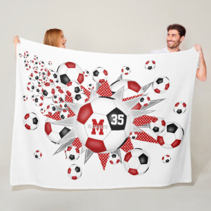 Rote schwarze Fußballbälle Stars Mädchen nennen Fleecedecke