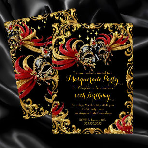 Rote schwarze goldene magische Nacht-Maskenparty Einladung