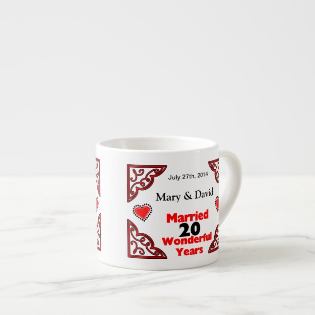 Rote schwarze Herz-Namen u. datieren 20 Espressotasse (Vorderseite Rechts)