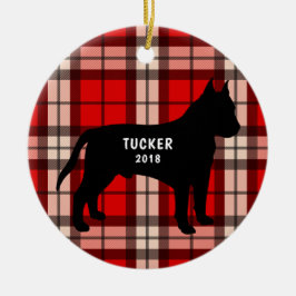 Rote schwarze karierte Weihnachtsverzierung Keramik Ornament