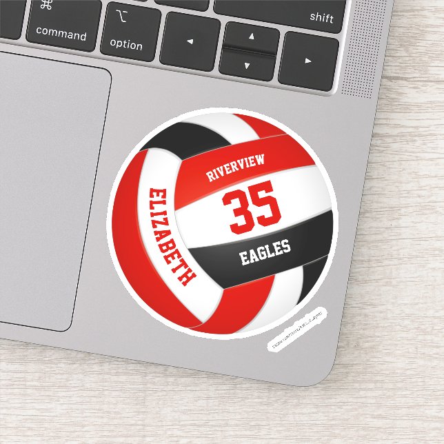 Rote Schwarze Mannschaft Farbe Jungen Volleyball Aufkleber (Detail)