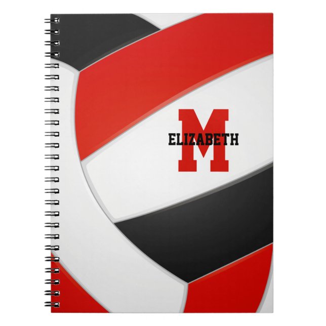 Rote Schwarze Mannschaft Farbe Jungen Volleyball Notizblock (Vorderseite)