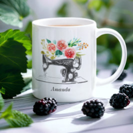 Rote schwarze Nähmaschine Zitat Blumenkreativ Kaffeetasse