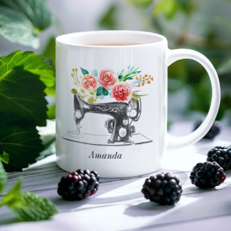Rote schwarze Nähmaschine Zitat Blumenkreativ Kaffeetasse