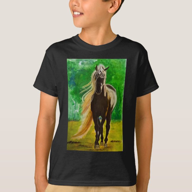 Rote Schwarze Pferde Reiten Reiten T-Shirt (Vorderseite)