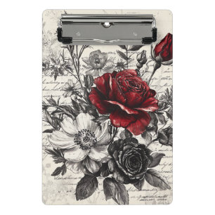 Rote Schwarze Rose Antike Manuskriptblumen Mini Klemmbrett