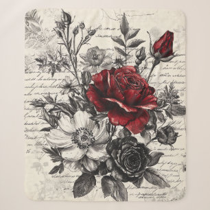 Rote Schwarze Rose Antike Manuskriptblumen Sherpadecke
