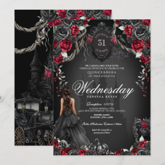 Rote schwarze Rose Quinceañera Halloween Gothic Einladung