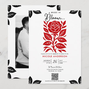 Rote & schwarze Rosen-Blumen-Brautparty Einladung