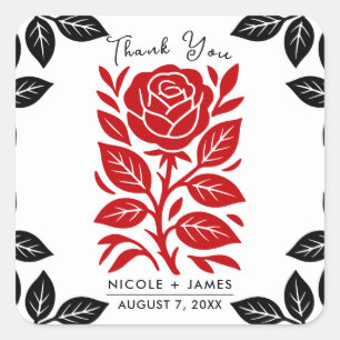 Rote & Schwarze Rosen Blumen Moderne Babyparty Quadratischer Aufkleber