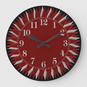 Rote schwarze silberne Sun-Wanduhr Große Wanduhr