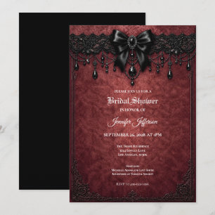 Rote schwarze Spitze Gothic Hochzeitsduscheinladun Einladung
