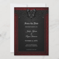 Rote schwarze Spitze gothic Save the date Einladun