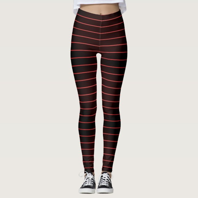 Rote schwarze Streifen, Halloween Vampire Leggings (Vorderseite)