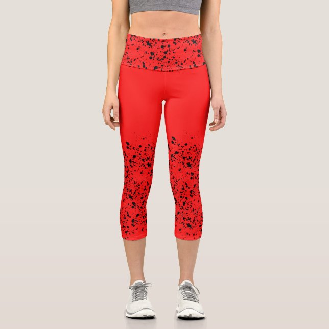 Rote Schwarze Tinte Yoga Capri Leggings (Vorderseite)