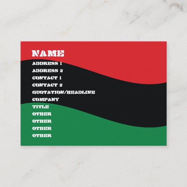 Rote, schwarze u. grüne Flagge Visitenkarte (Vorderseite)