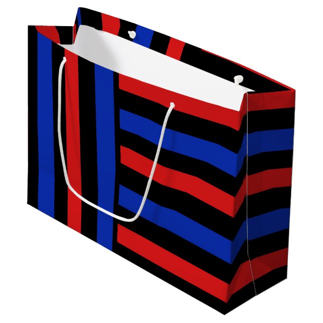 Rote, schwarze und blaue Streifen Große Geschenktüte (Vorderseite Schrägansicht)