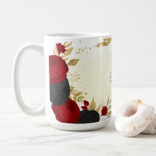rote schwarze und goldene Blumenechzeit Kaffeetasse