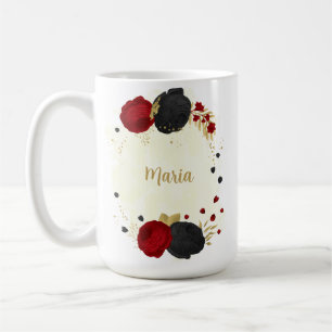rote schwarze und goldene Blumenehe Kaffeetasse