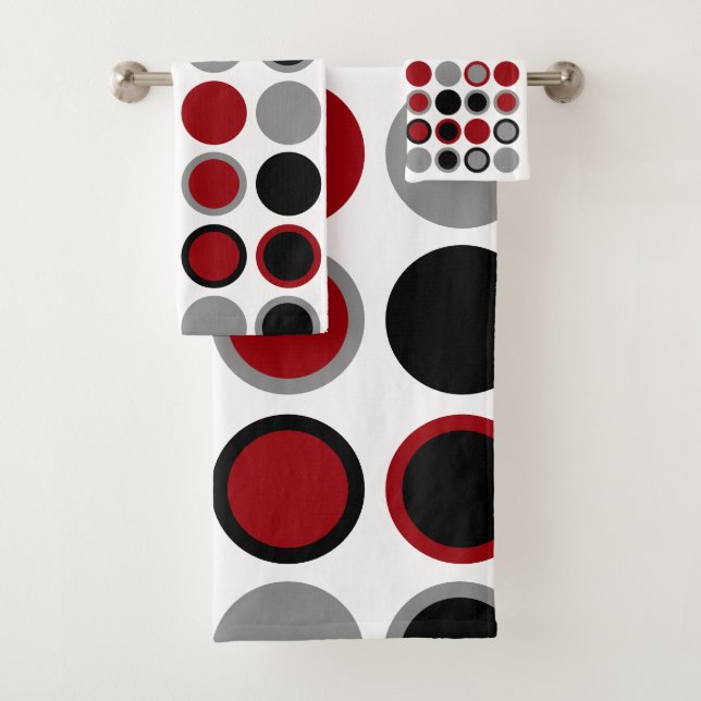Rote, schwarze und graue Kreise Badhandtuch Set (Insitu)